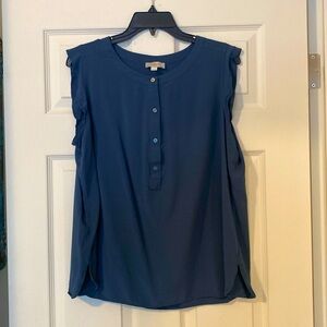 Women’s Loft Cap Sleeve Blouse Button Up Size XL Dusty Blue